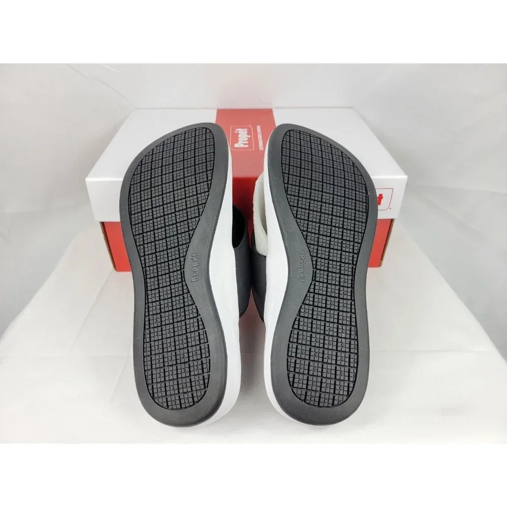 Propet Easton Leather Flip Flop Sandals Shoes Mens Size 10 Black White MSV011P - Picture 8 of 8